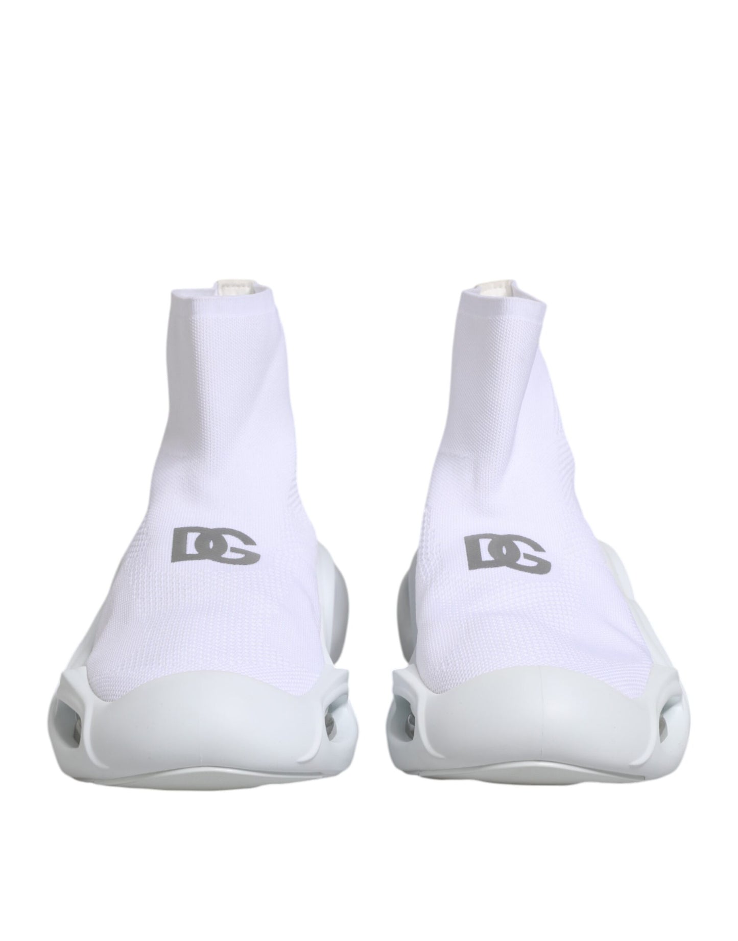 Dolce &amp; Gabbana White Silver Slip On Wave Socks Sneakers Shoes