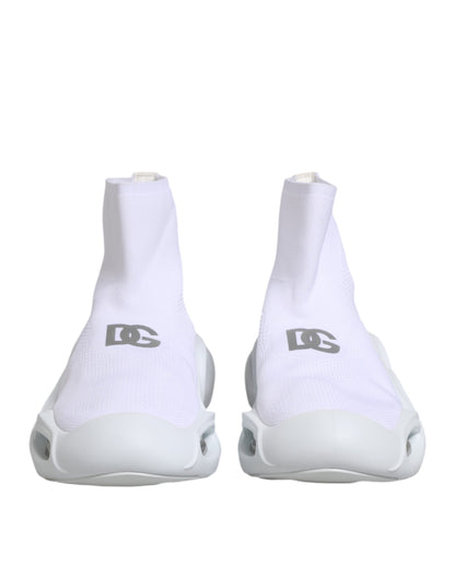 Dolce &amp; Gabbana White Silver Slip On Wave Socks Sneakers Shoes