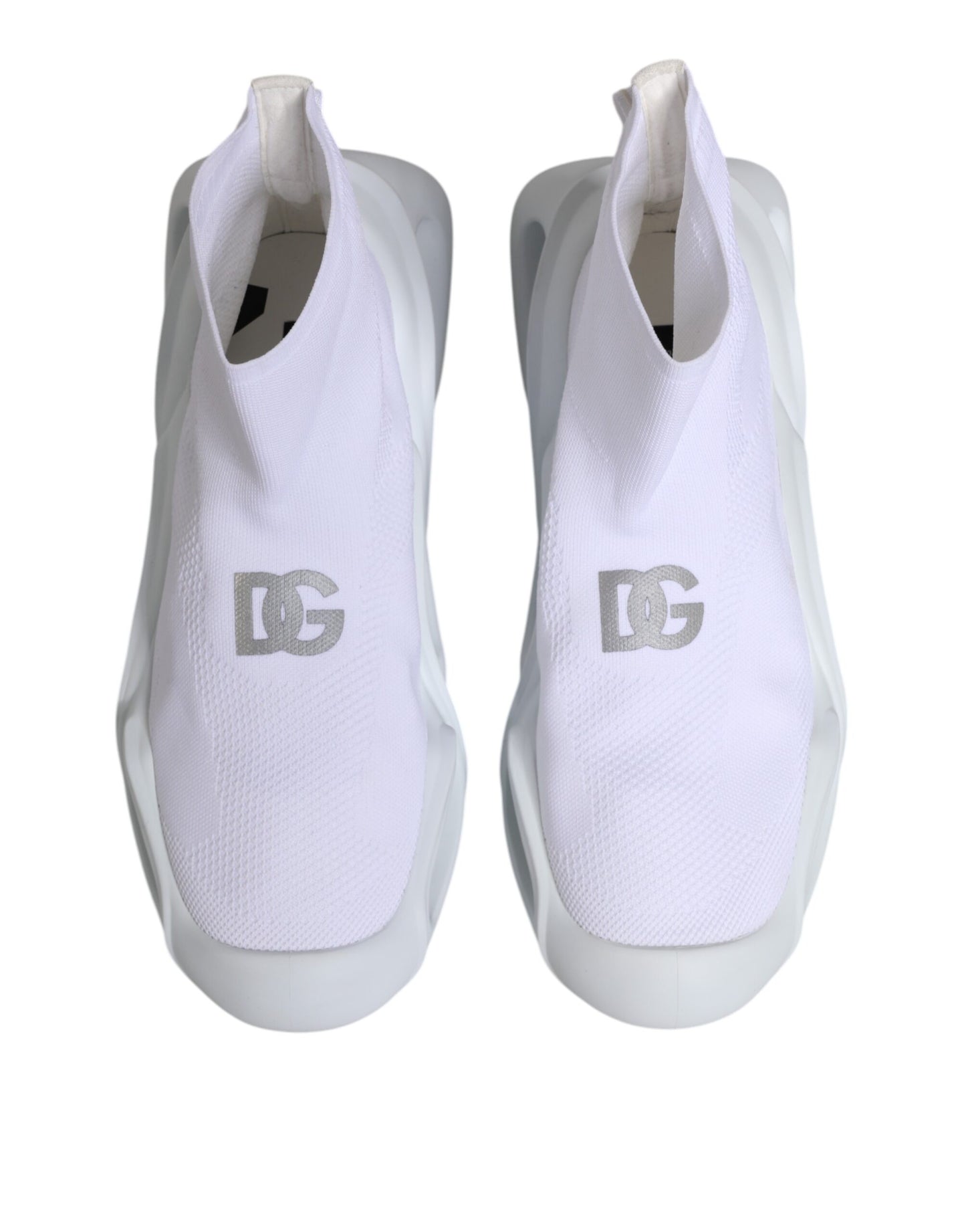 Dolce &amp; Gabbana White Silver Slip On Wave Socks Sneakers Shoes