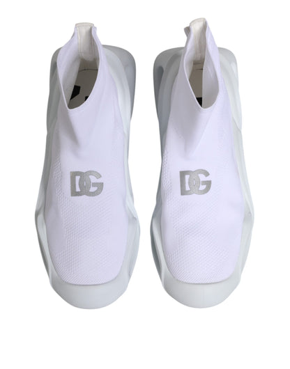 Dolce &amp; Gabbana White Silver Slip On Wave Socks Sneakers Shoes