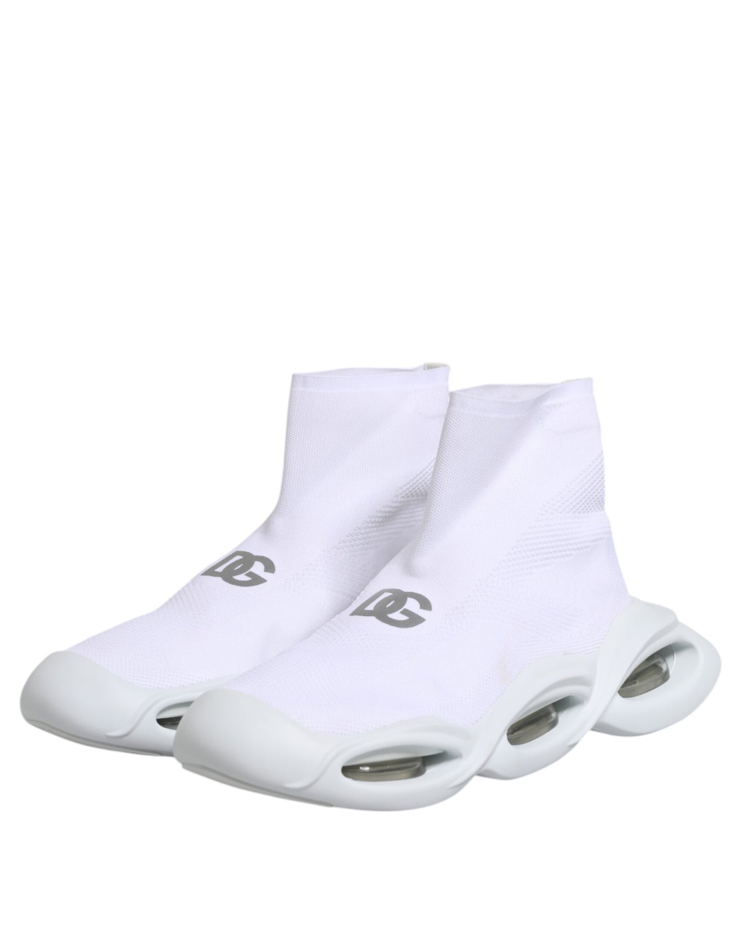 Dolce &amp; Gabbana White Silver Slip On Wave Socks Sneakers Shoes