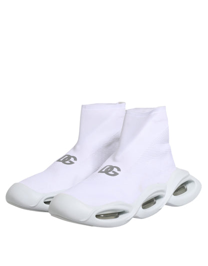 Dolce &amp; Gabbana White Silver Slip On Wave Socks Sneakers Shoes