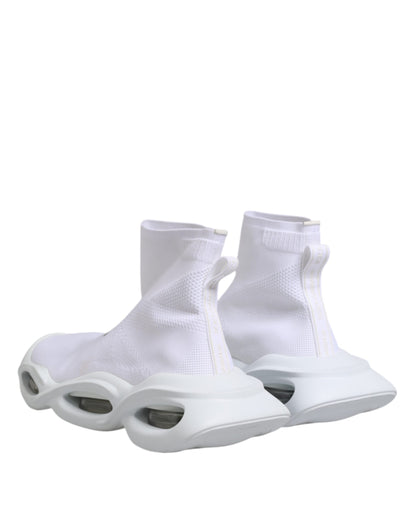 Dolce &amp; Gabbana White Silver Slip On Wave Socks Sneakers Shoes
