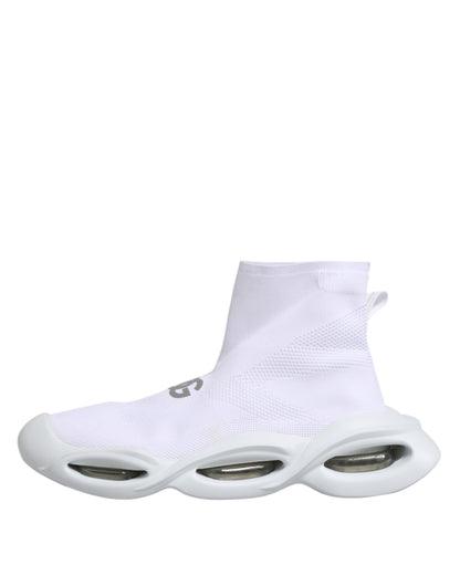 Dolce &amp; Gabbana White Silver Slip On Wave Socks Sneakers Shoes