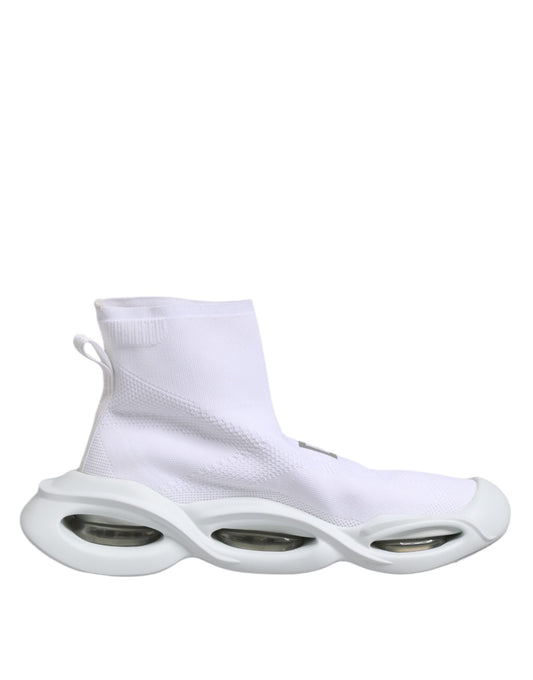 Dolce &amp; Gabbana White Silver Slip On Wave Socks Sneakers Shoes
