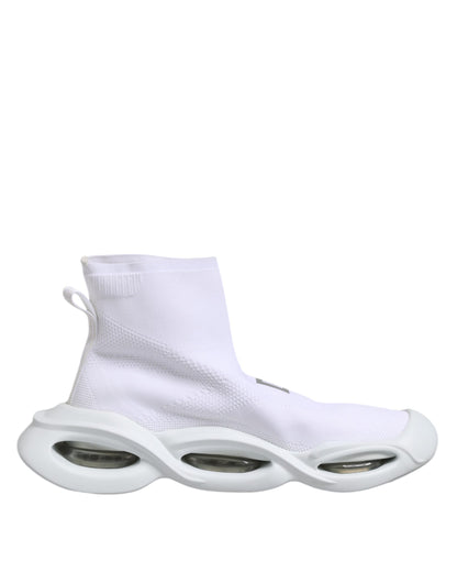Dolce &amp; Gabbana White Silver Slip On Wave Socks Sneakers Shoes