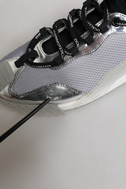 Dolce &amp; Gabbana Silver Black Nylon NS1 Low Top Men Sneakers Shoes