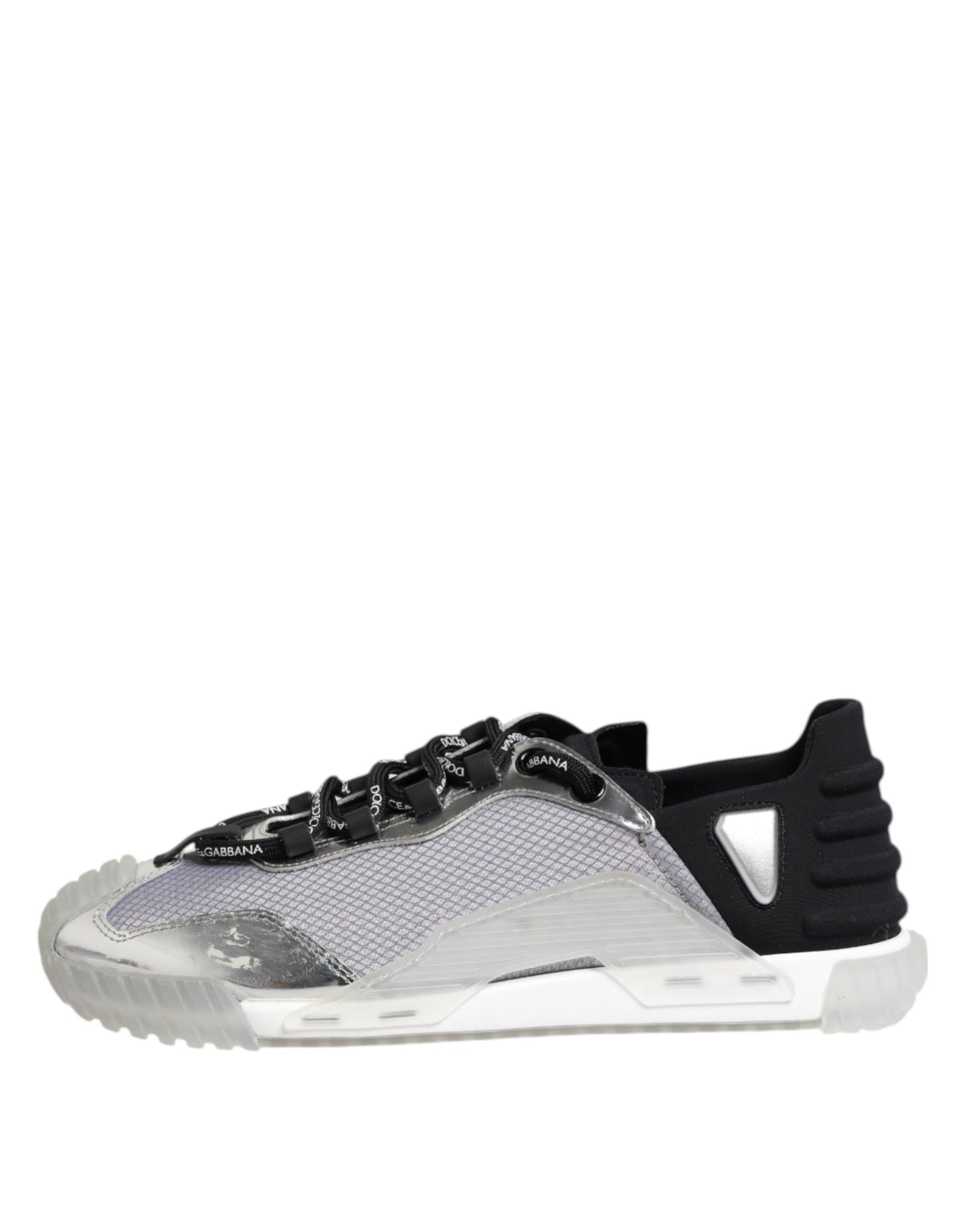 Dolce &amp; Gabbana Silver Black Nylon NS1 Low Top Men Sneakers Shoes