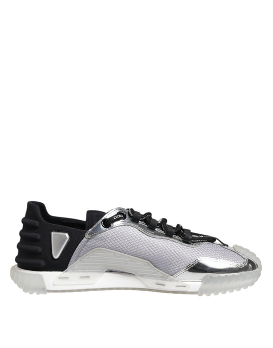 Dolce &amp; Gabbana Silver Black Nylon NS1 Low Top Men Sneakers Shoes