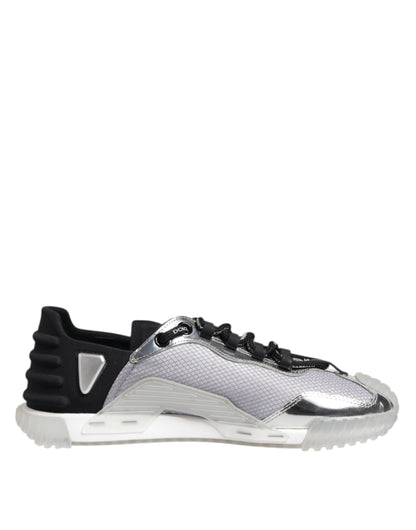 Dolce &amp; Gabbana Silver Black Nylon NS1 Low Top Men Sneakers Shoes