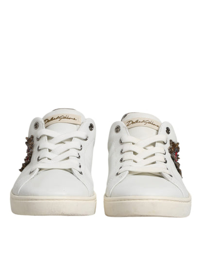 Dolce &amp; Gabbana White Silver Sacred Heart Men Sneakers Shoes