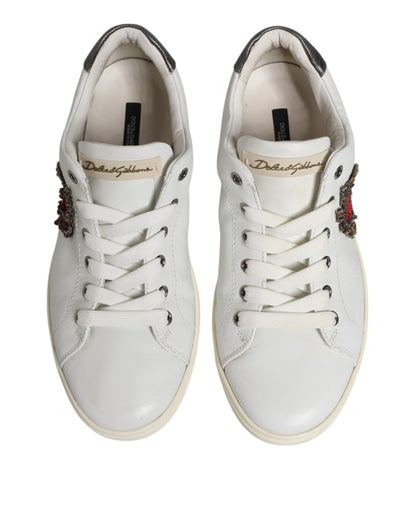Dolce &amp; Gabbana White Silver Sacred Heart Men Sneakers Shoes