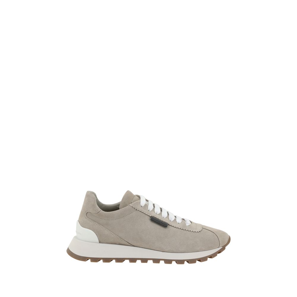 Brunello Cucinelli Leather Sneakers Suede Beaded Details