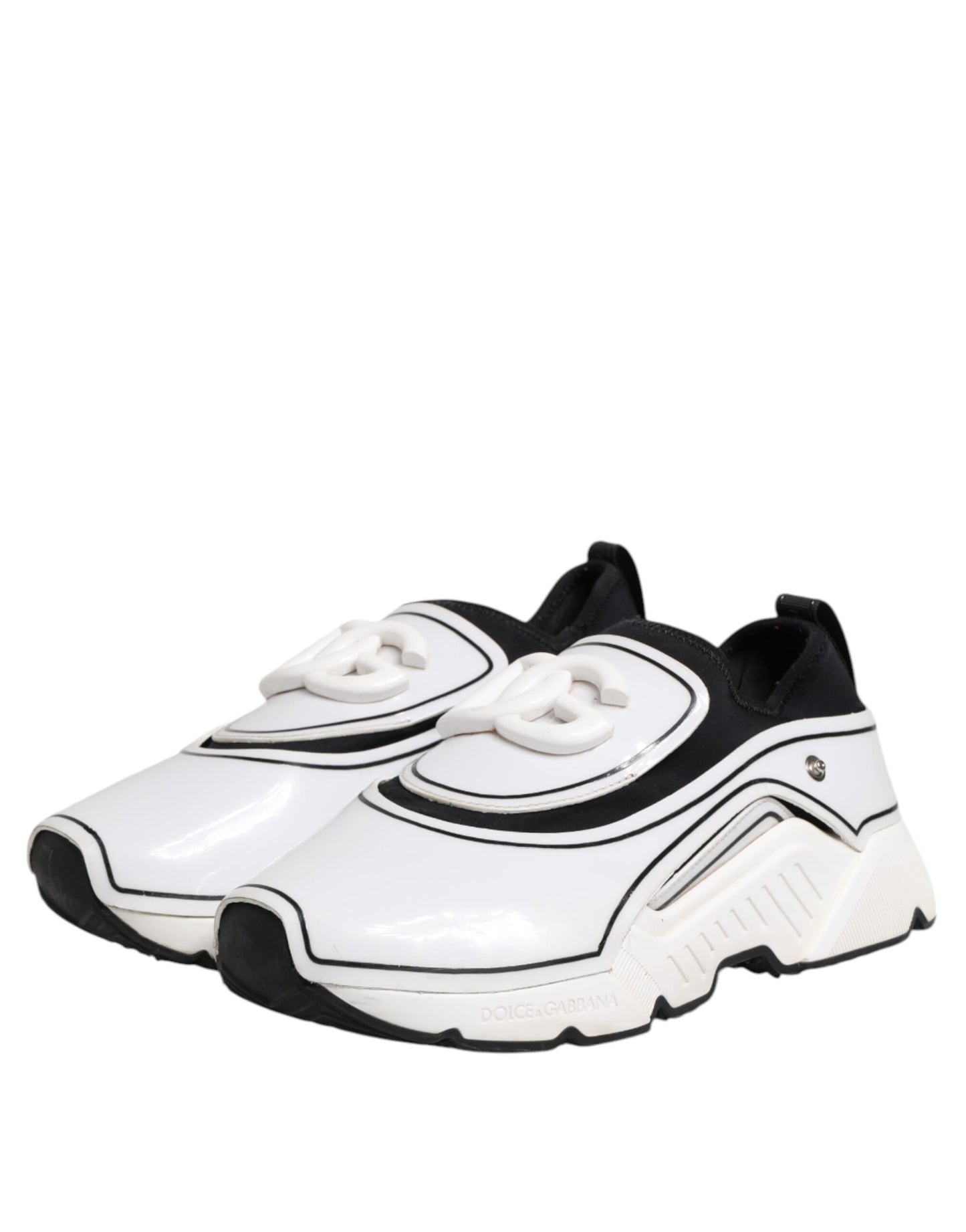 Dolce &amp; Gabbana White Black Logo Plaque Daymaster Men Sneakers Shoes