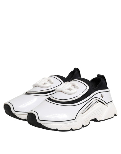 Dolce &amp; Gabbana White Black Logo Plaque Daymaster Men Sneakers Shoes