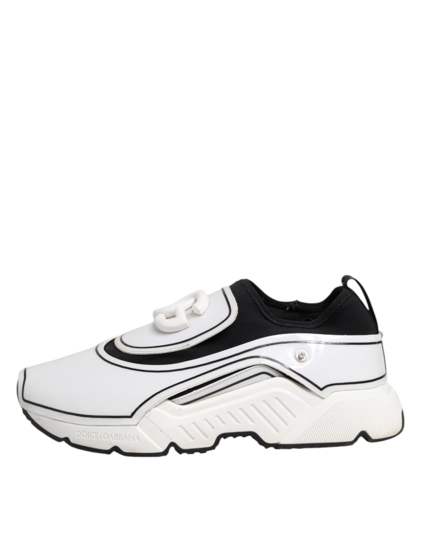 Dolce &amp; Gabbana White Black Logo Plaque Daymaster Men Sneakers Shoes