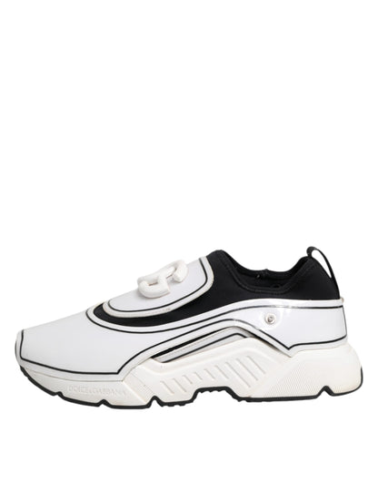 Dolce &amp; Gabbana White Black Logo Plaque Daymaster Men Sneakers Shoes
