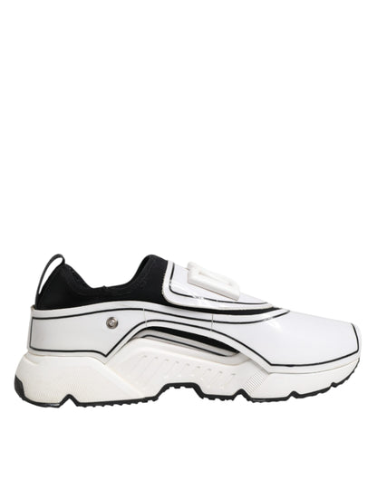 Dolce &amp; Gabbana White Black Logo Plaque Daymaster Men Sneakers Shoes