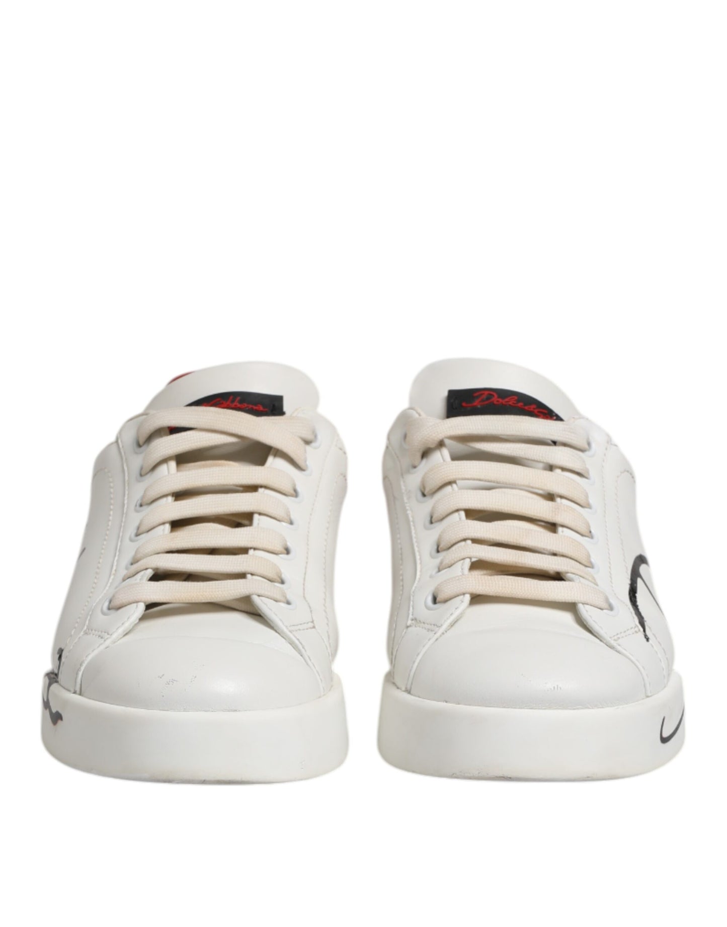 Dolce &amp; Gabbana White Red Leather Logo Low Top Sneakers Shoes