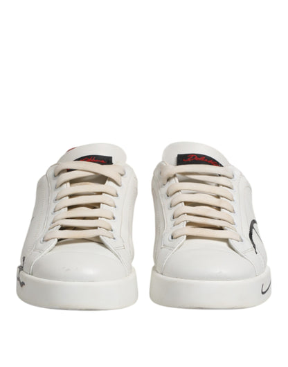 Dolce &amp; Gabbana White Red Leather Logo Low Top Sneakers Shoes