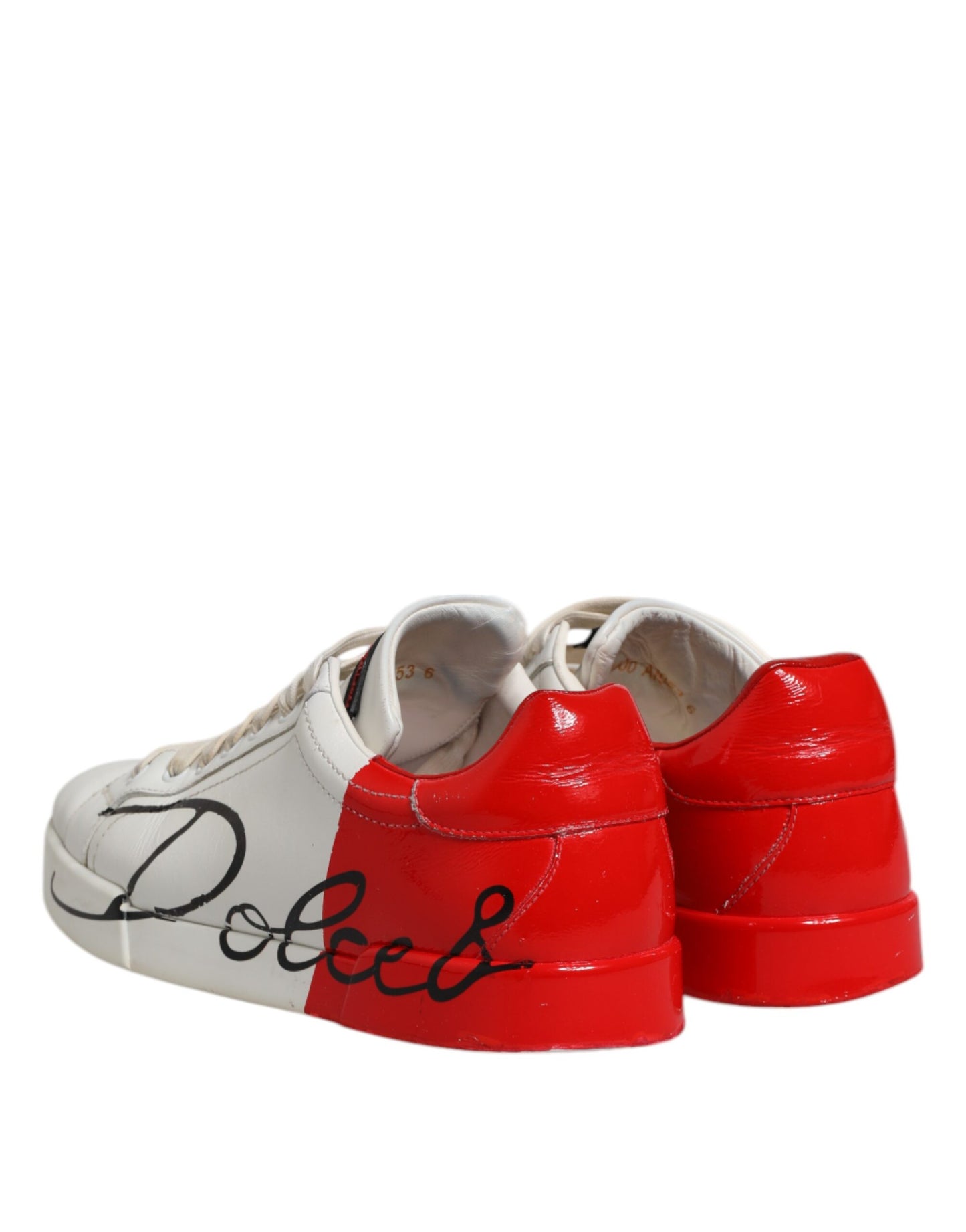 Dolce &amp; Gabbana White Red Leather Logo Low Top Sneakers Shoes