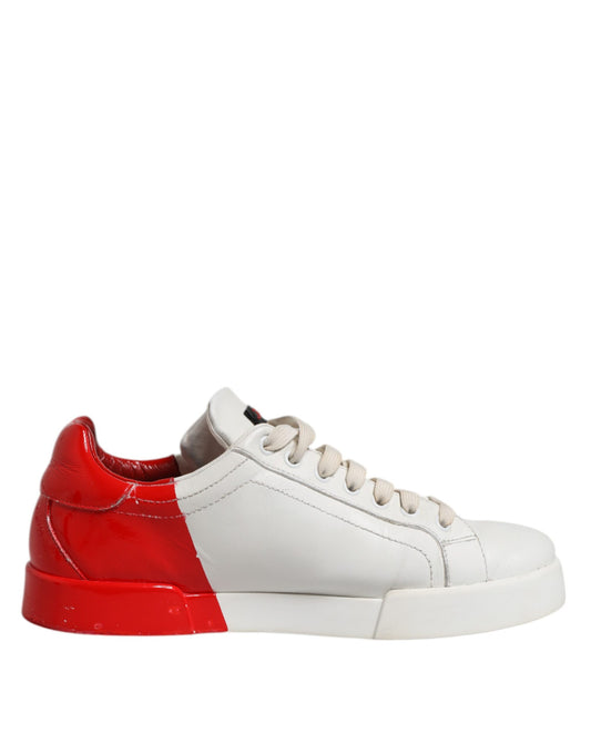 Dolce &amp; Gabbana White Red Leather Logo Low Top Sneakers Shoes