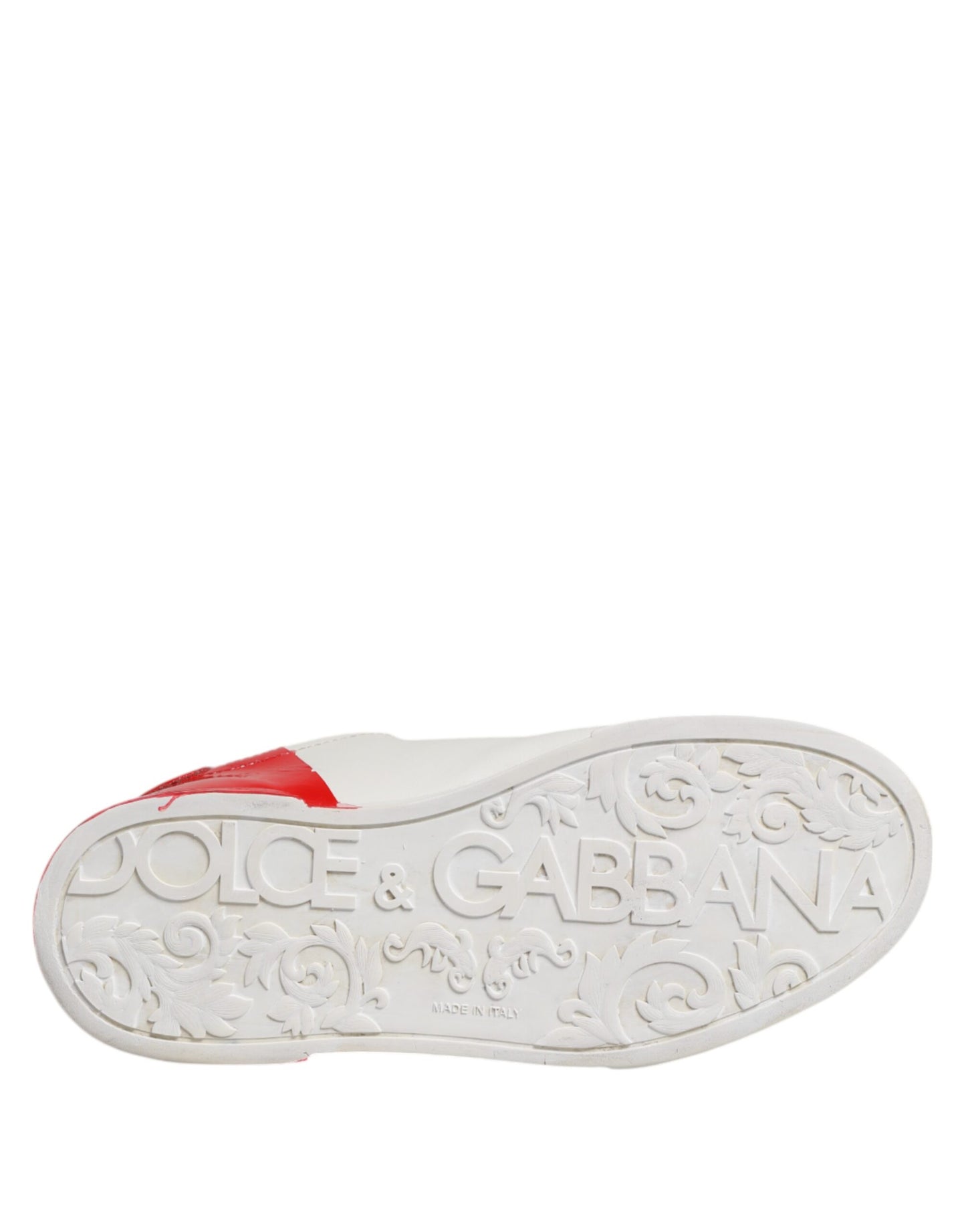 Dolce &amp; Gabbana White Red Leather Logo Low Top Sneakers Shoes