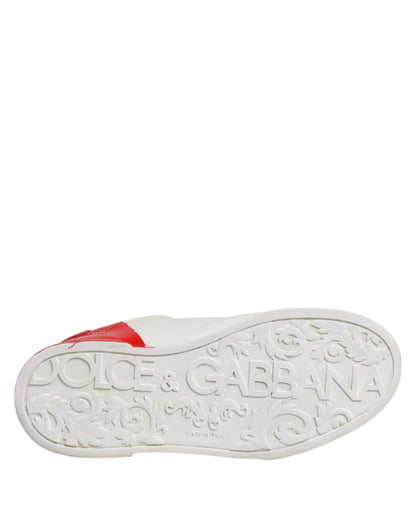 Dolce &amp; Gabbana White Red Leather Logo Low Top Sneakers Shoes