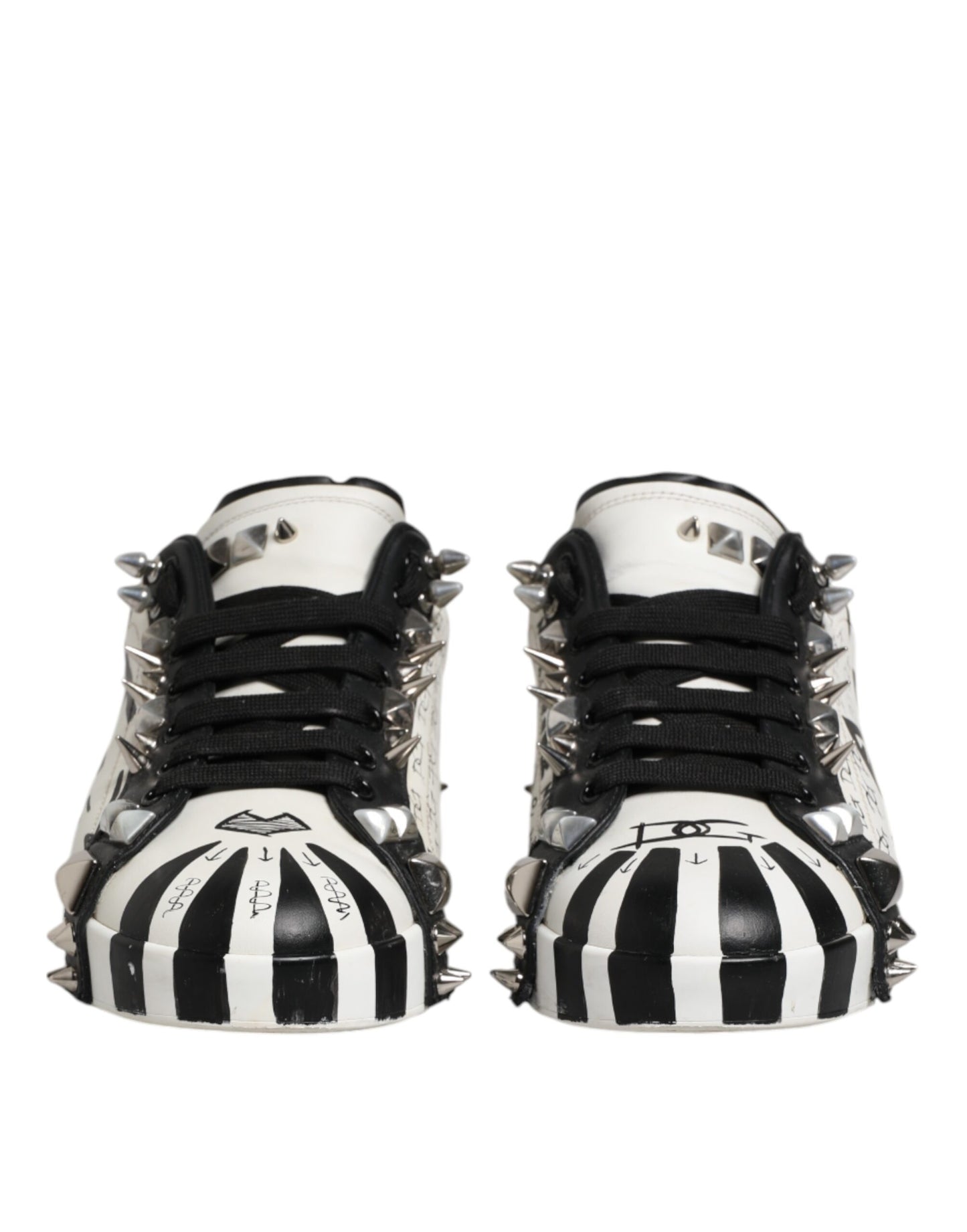 Dolce &amp; Gabbana Black White Studded Low Top Sneakers Shoes