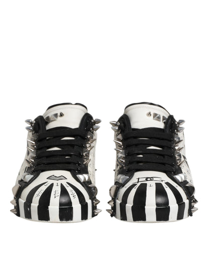 Dolce &amp; Gabbana Black White Studded Low Top Sneakers Shoes