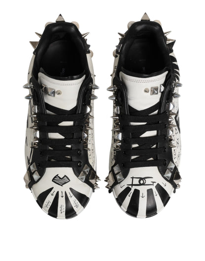 Dolce &amp; Gabbana Black White Studded Low Top Sneakers Shoes