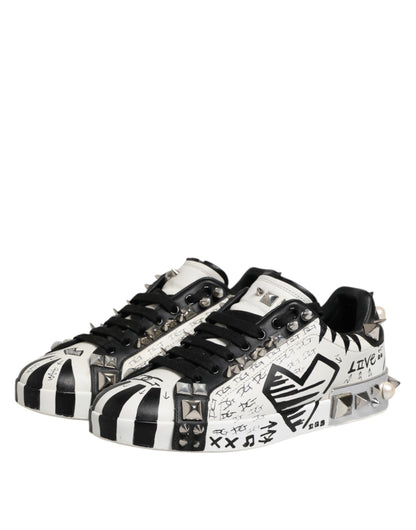 Dolce &amp; Gabbana Black White Studded Low Top Sneakers Shoes