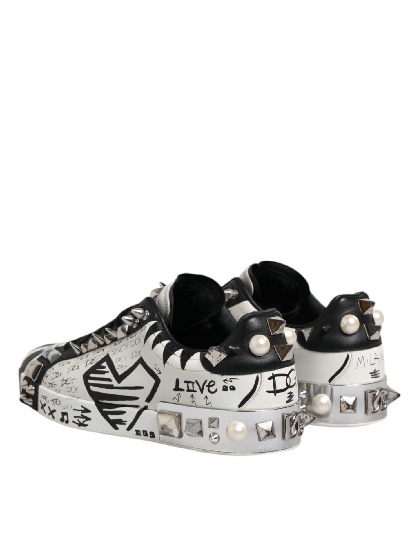 Dolce &amp; Gabbana Black White Studded Low Top Sneakers Shoes