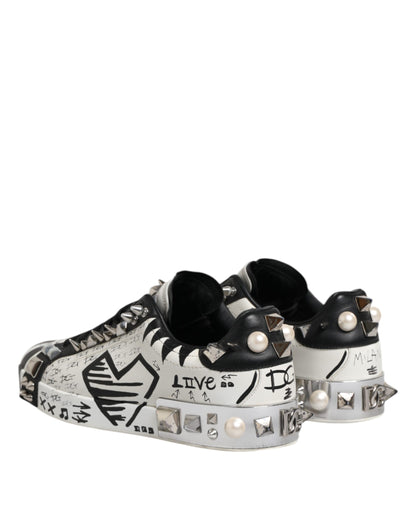 Dolce &amp; Gabbana Black White Studded Low Top Sneakers Shoes