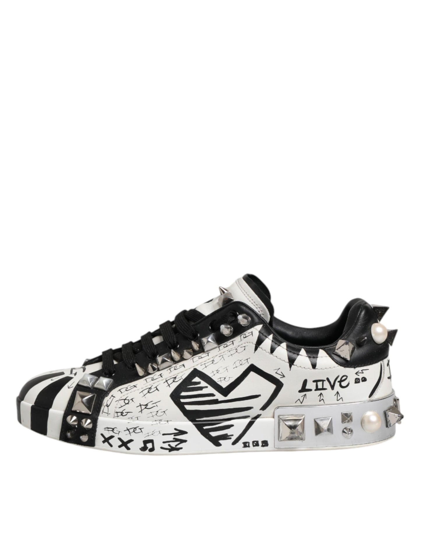 Dolce &amp; Gabbana Black White Studded Low Top Sneakers Shoes