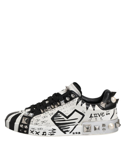 Dolce &amp; Gabbana Black White Studded Low Top Sneakers Shoes