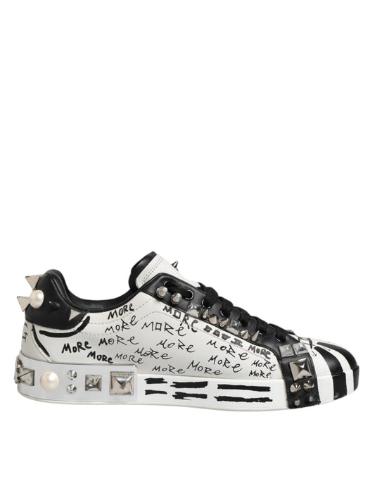 Dolce &amp; Gabbana Black White Studded Low Top Sneakers Shoes