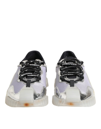 Dolce &amp; Gabbana Silver Black Nylon NS1 Low Top Sneakers Shoes