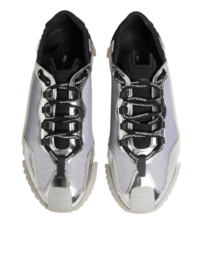 Dolce &amp; Gabbana Silver Black Nylon NS1 Low Top Sneakers Shoes