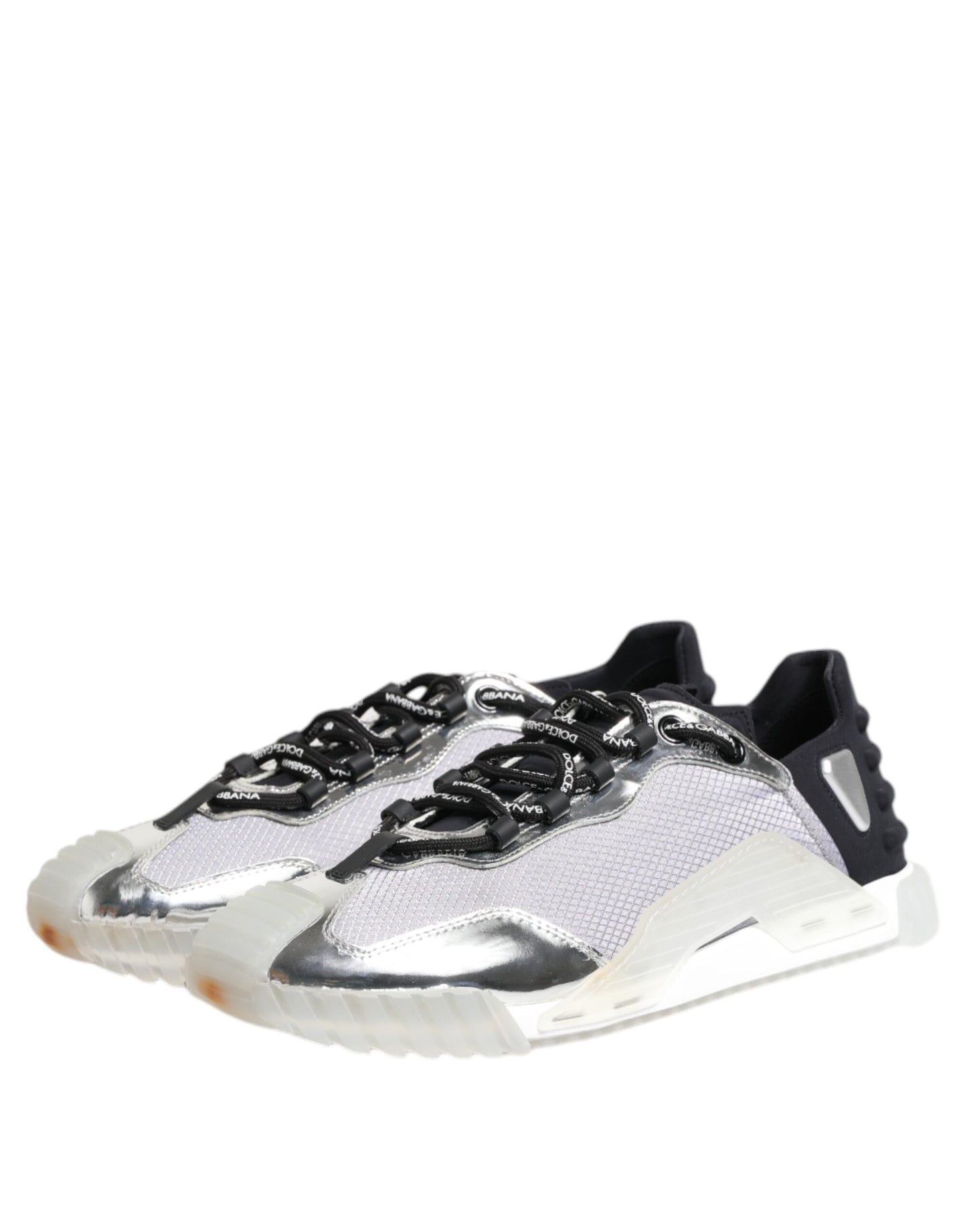 Dolce &amp; Gabbana Silver Black Nylon NS1 Low Top Sneakers Shoes