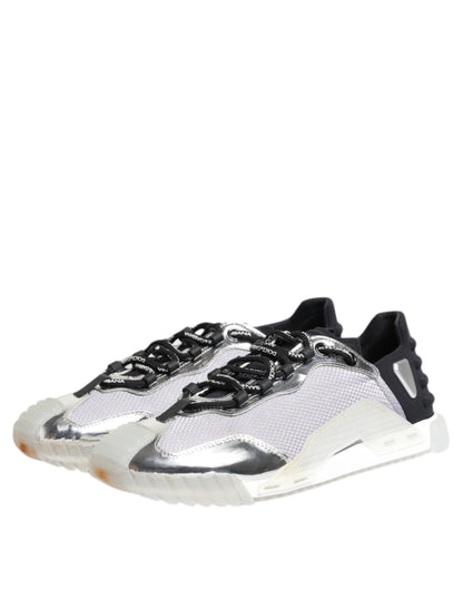 Dolce &amp; Gabbana Silver Black Nylon NS1 Low Top Sneakers Shoes