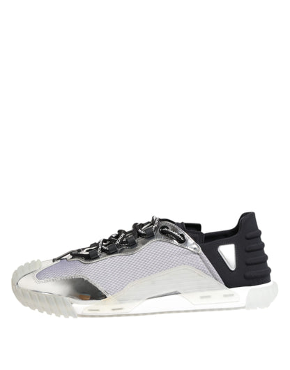 Dolce &amp; Gabbana Silver Black Nylon NS1 Low Top Sneakers Shoes