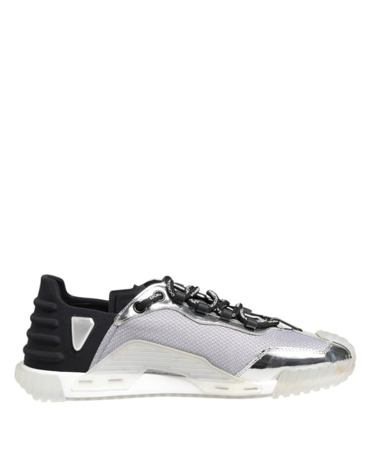 Dolce &amp; Gabbana Silver Black Nylon NS1 Low Top Sneakers Shoes