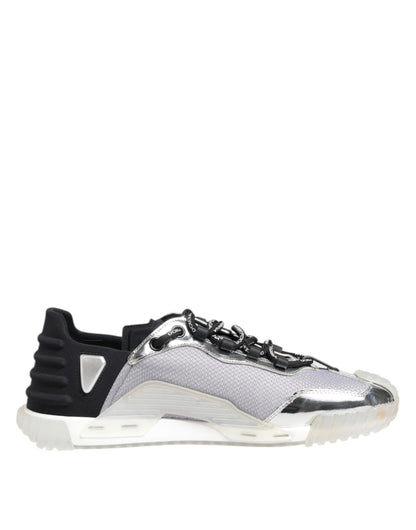 Dolce &amp; Gabbana Silver Black Nylon NS1 Low Top Sneakers Shoes