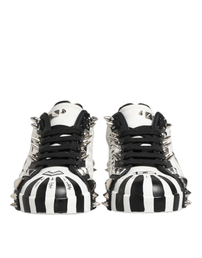 Dolce &amp; Gabbana Black White Studded Low Top Sneakers Shoes