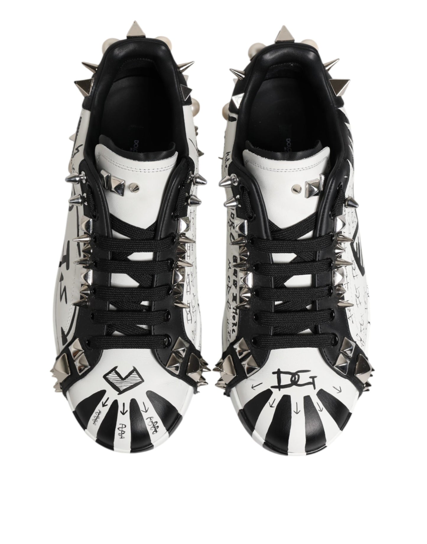 Dolce &amp; Gabbana Black White Studded Low Top Sneakers Shoes