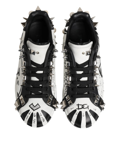 Dolce &amp; Gabbana Black White Studded Low Top Sneakers Shoes