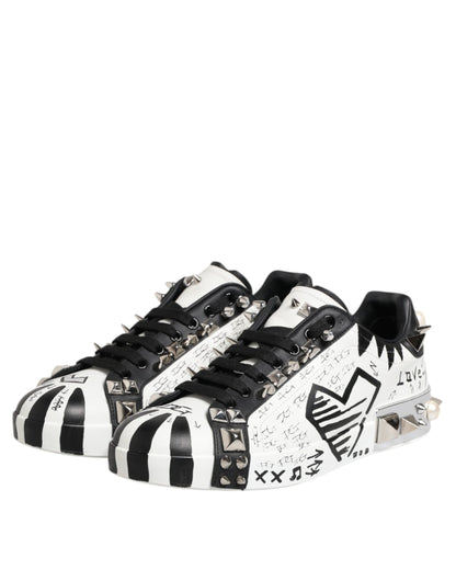 Dolce &amp; Gabbana Black White Studded Low Top Sneakers Shoes