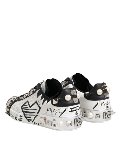Dolce &amp; Gabbana Black White Studded Low Top Sneakers Shoes