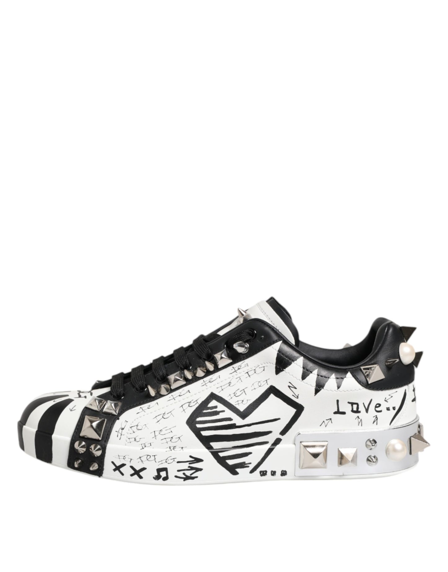 Dolce &amp; Gabbana Black White Studded Low Top Sneakers Shoes